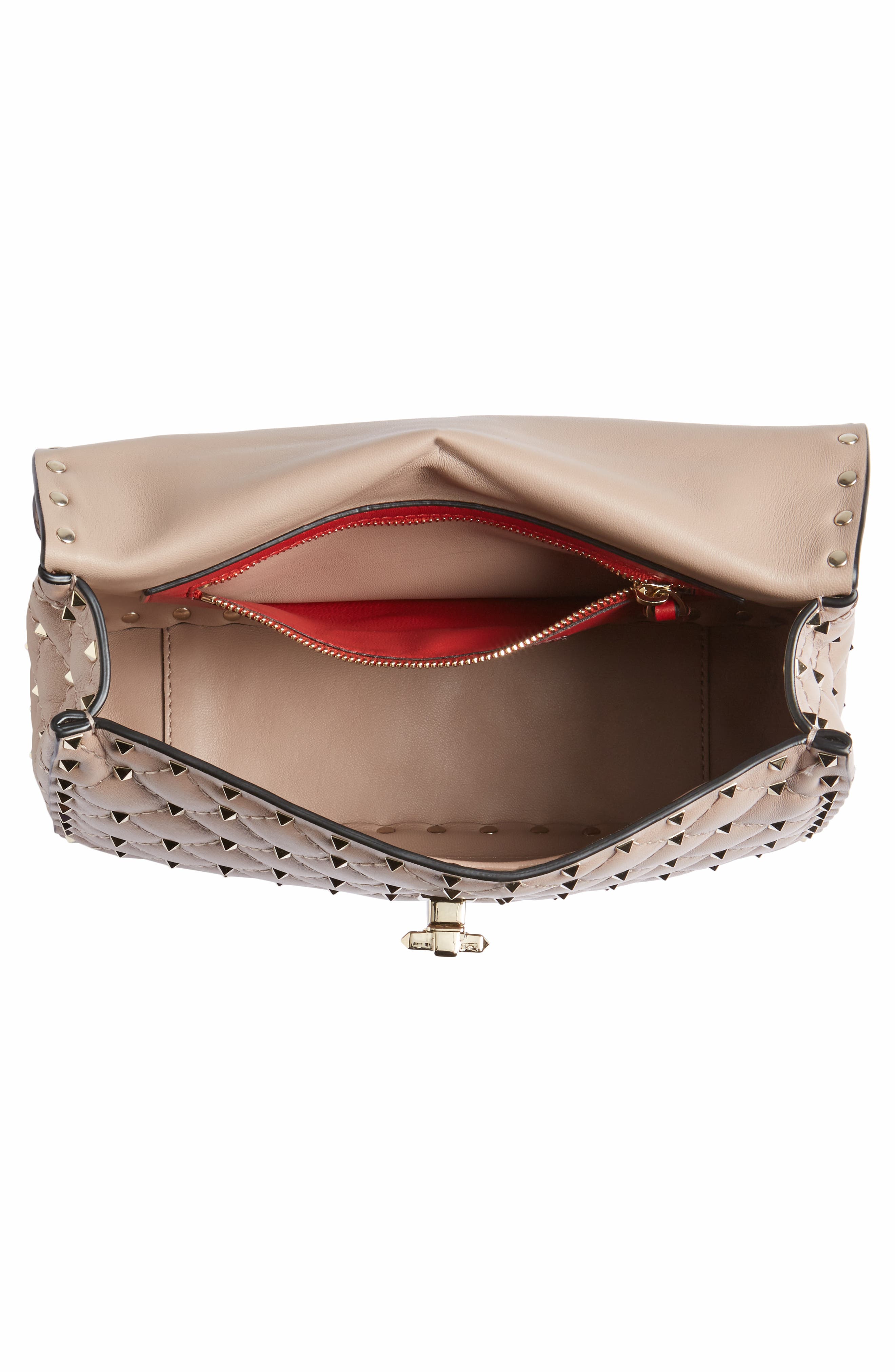 Medium Rockstud Matelassé Quilted Leather Shoulder Bag, Alternate, color, POUDRE
