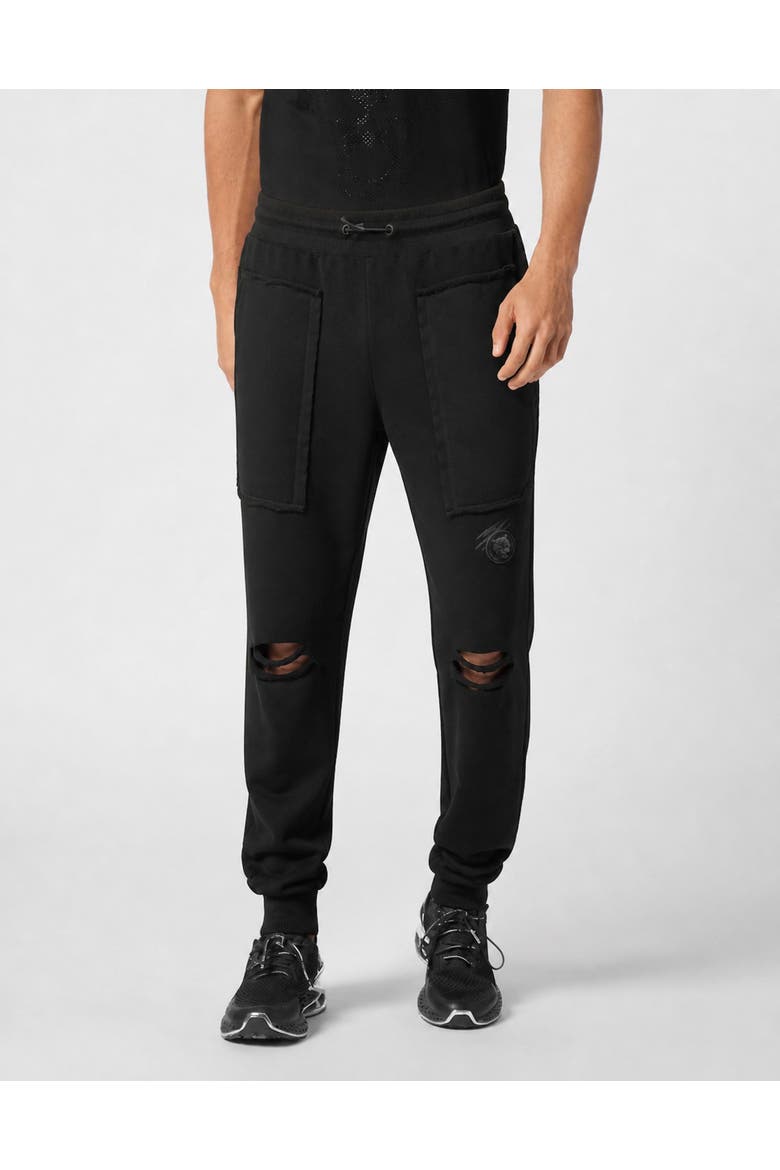 Destroyed Jogging Pants Raw Edge Men, Main, color, black
