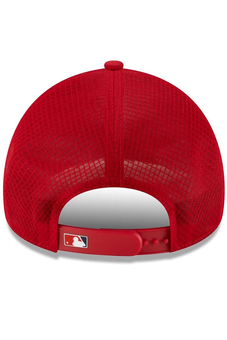 Men's New Era Red Los Angeles Angels 2026 Batting Practice Apex 9FORTY Adjustable Trucker Hat, Alternate, color, Red