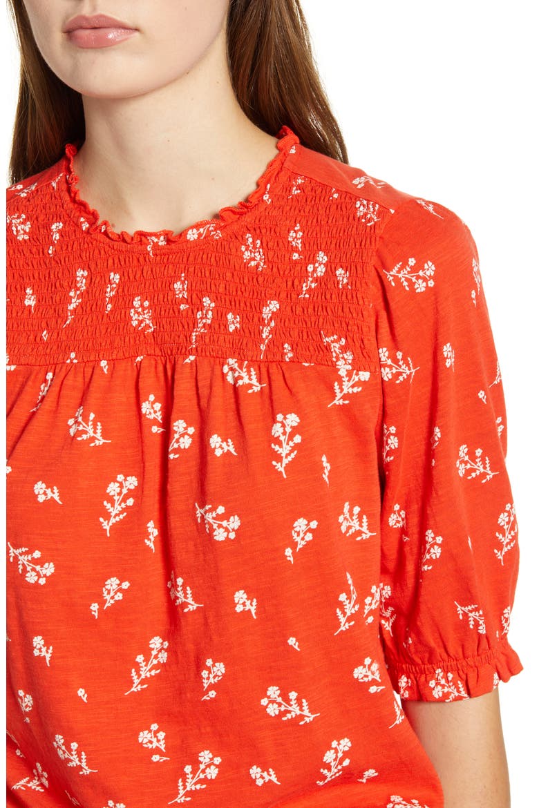 Smocked Yoke Top, Alternate, color, RED MULTI