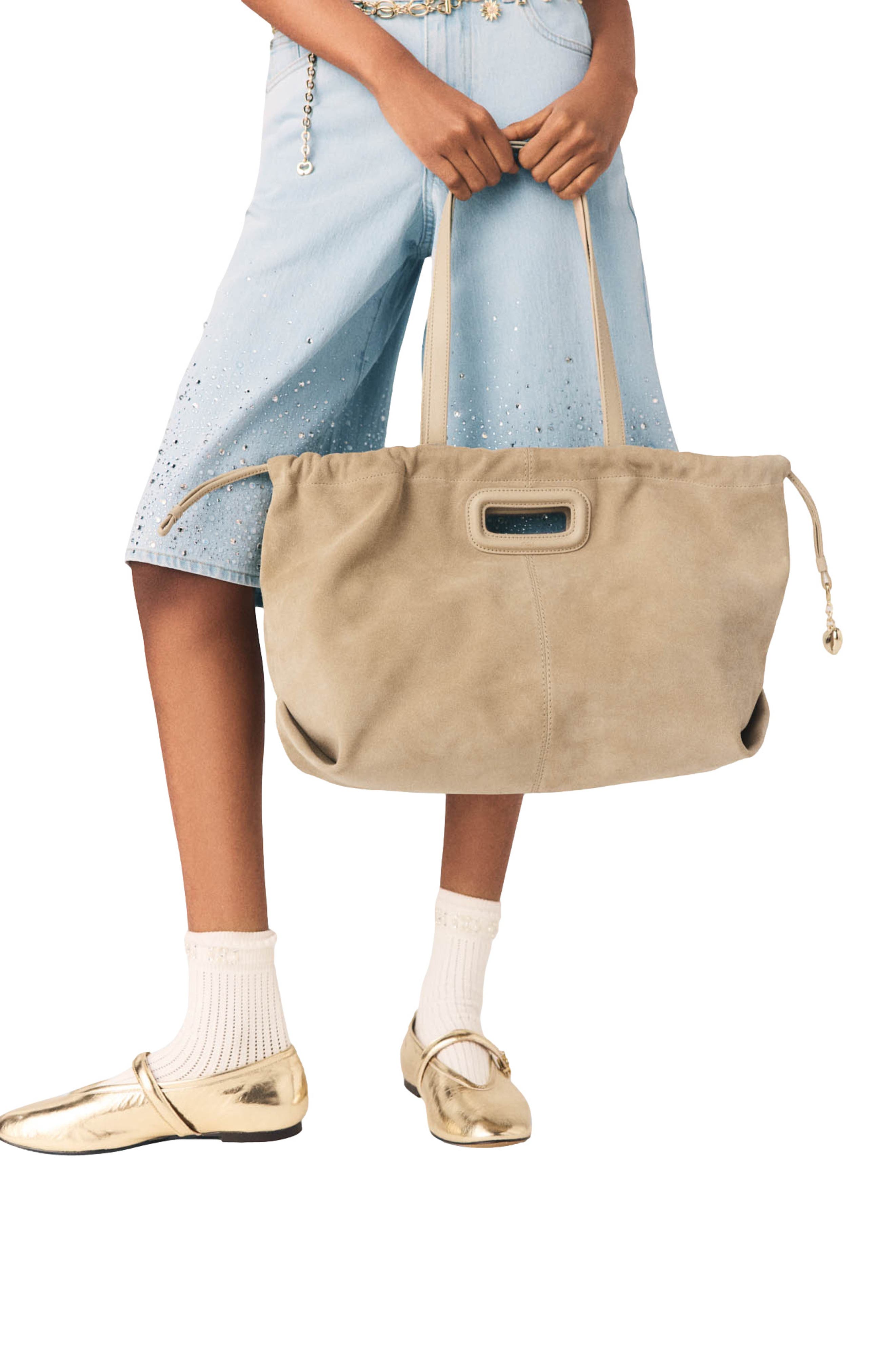 maje Suede Milpli tote bag, Alternate, color, Cappucino