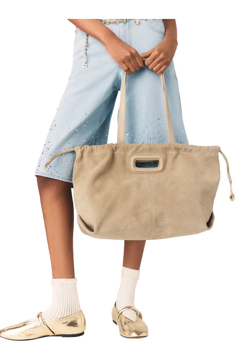 maje Suede Milpli tote bag, Alternate, color, Cappucino