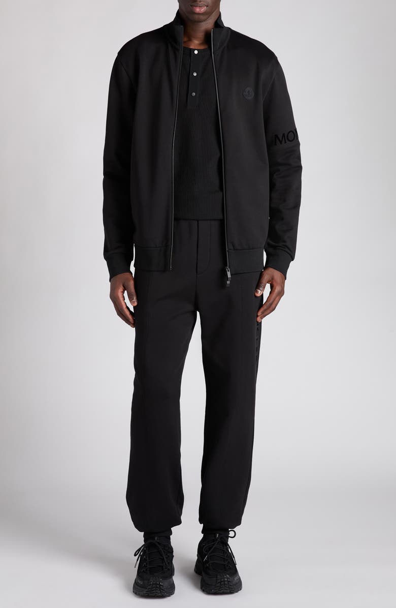 Moncler Mixed Media Cardigan, Alternate, color, Black