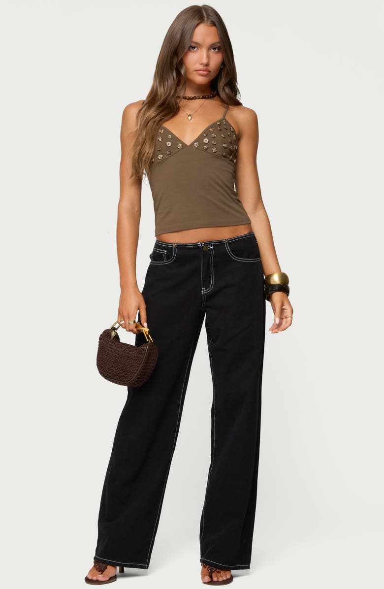 EDIKTED Nora Button Camisole, Alternate, color, Brown