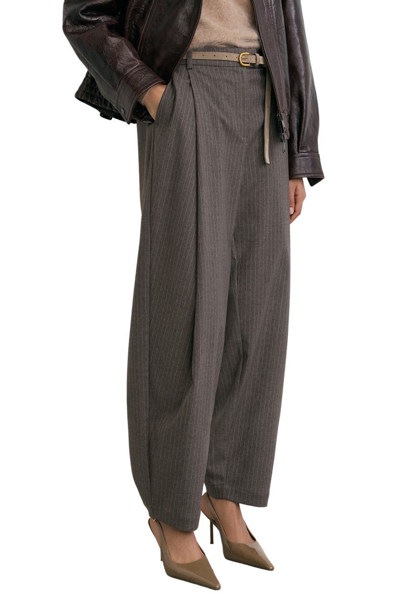 Phae Pinstripe Pleated Barrel Leg Trousers, Main, color, TAUPE NEUTRAL