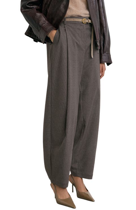 Phae Pinstripe Pleated Barrel Leg Trousers