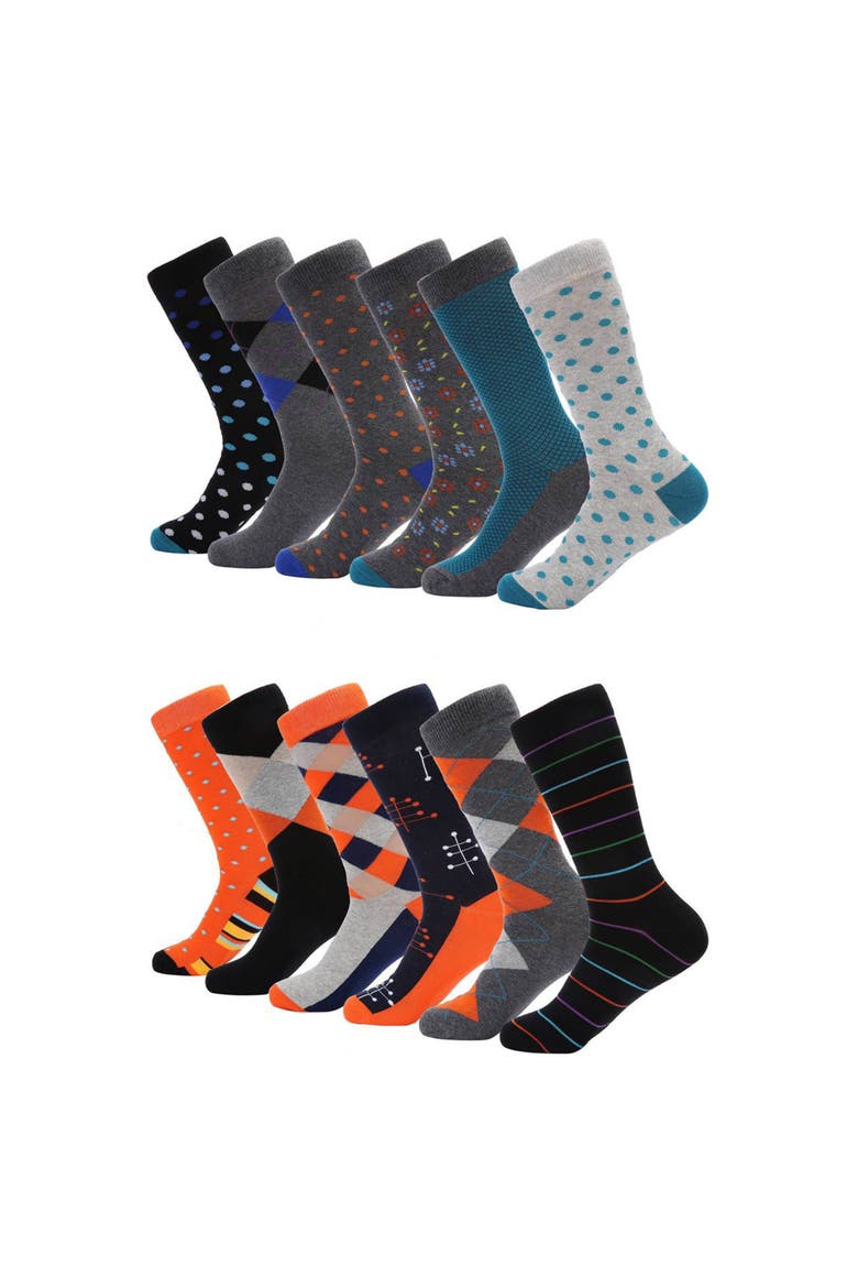 Patterned Cotton Blend Dress Socks 12 Pack Gift Set, Main, color, Grey