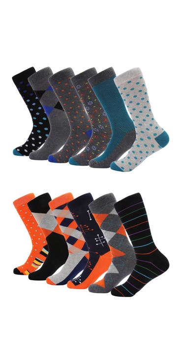 Patterned Cotton Blend Dress Socks 12 Pack Gift Set