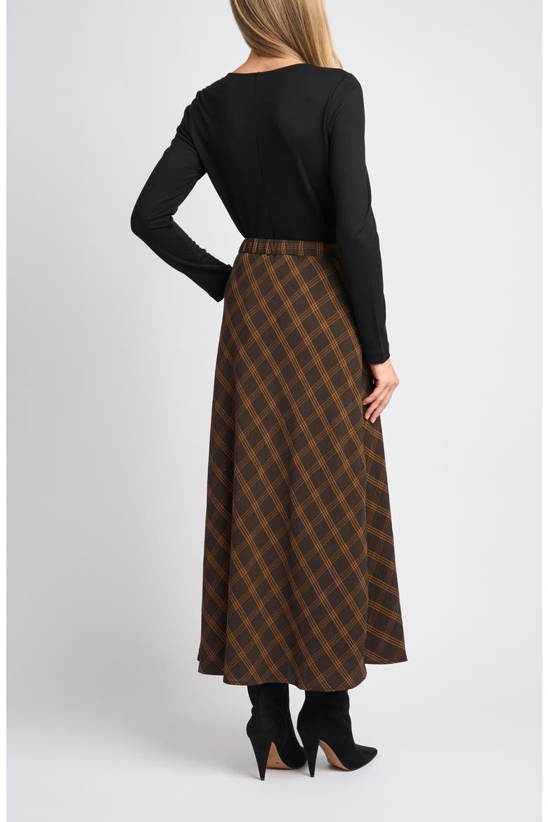 Plaid A-Line Midi Skirt, Alternate, color, TOBACCO BROWN