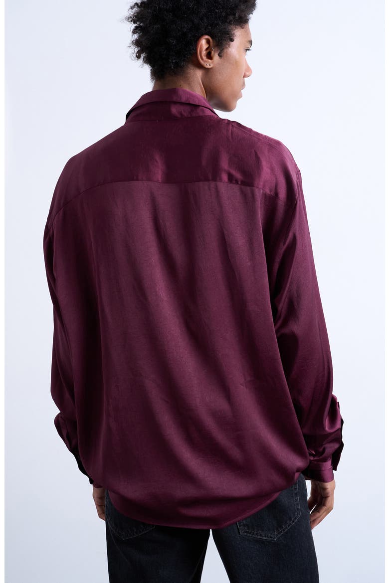 Oversize Sateen Button-Up Shirt, Alternate, color, BURGUNDY