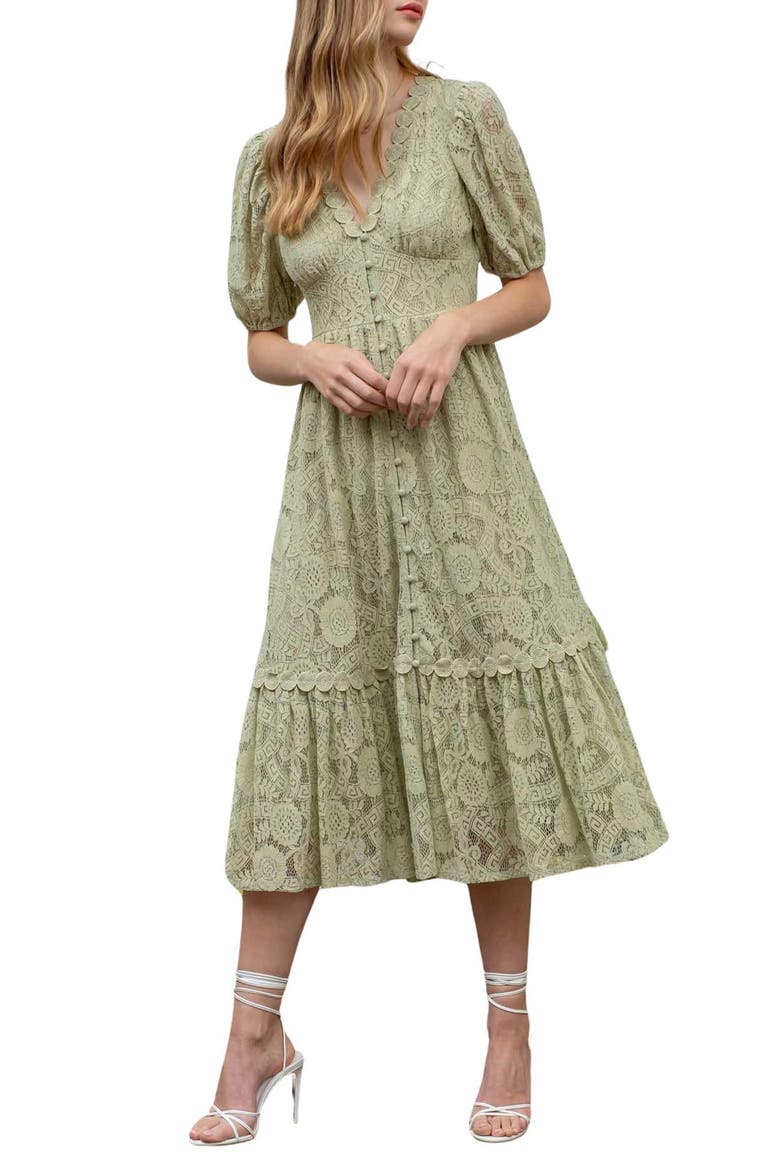 Lace Short Sleeve Maxi Dress, Main, color, LIGHT SAGE
