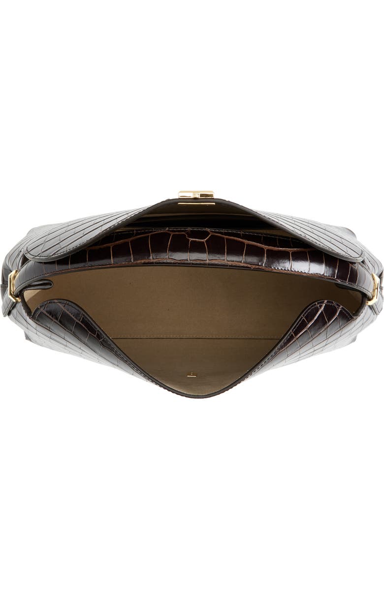 TOTEME T-Lock Croc Embossed Leather Top Handle Bag, Alternate, color, Dark Brown