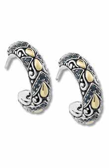 18K Gold & Sterling Silver Hoop Earrings