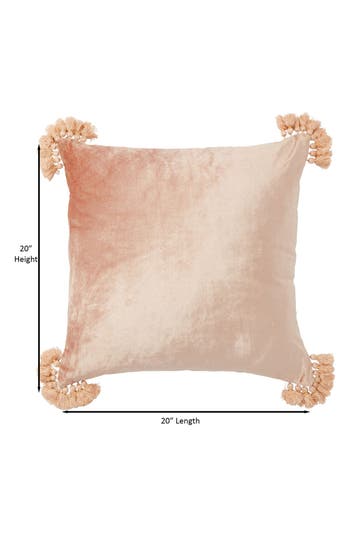 Roselli Trading Company Raj Velvet Tassel Throw Pillow In Taupe