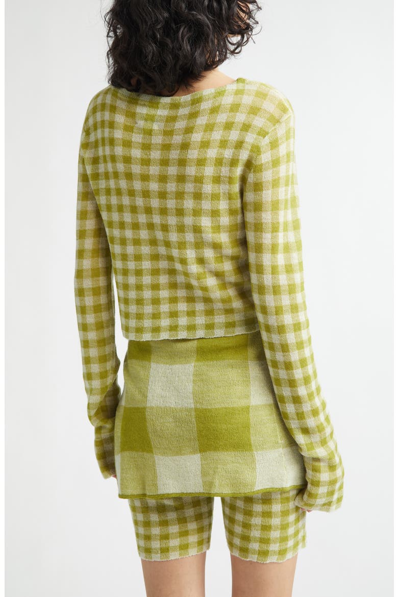 Gingham Check Wool Boatneck Sweater, Alternate, color, SPROUT