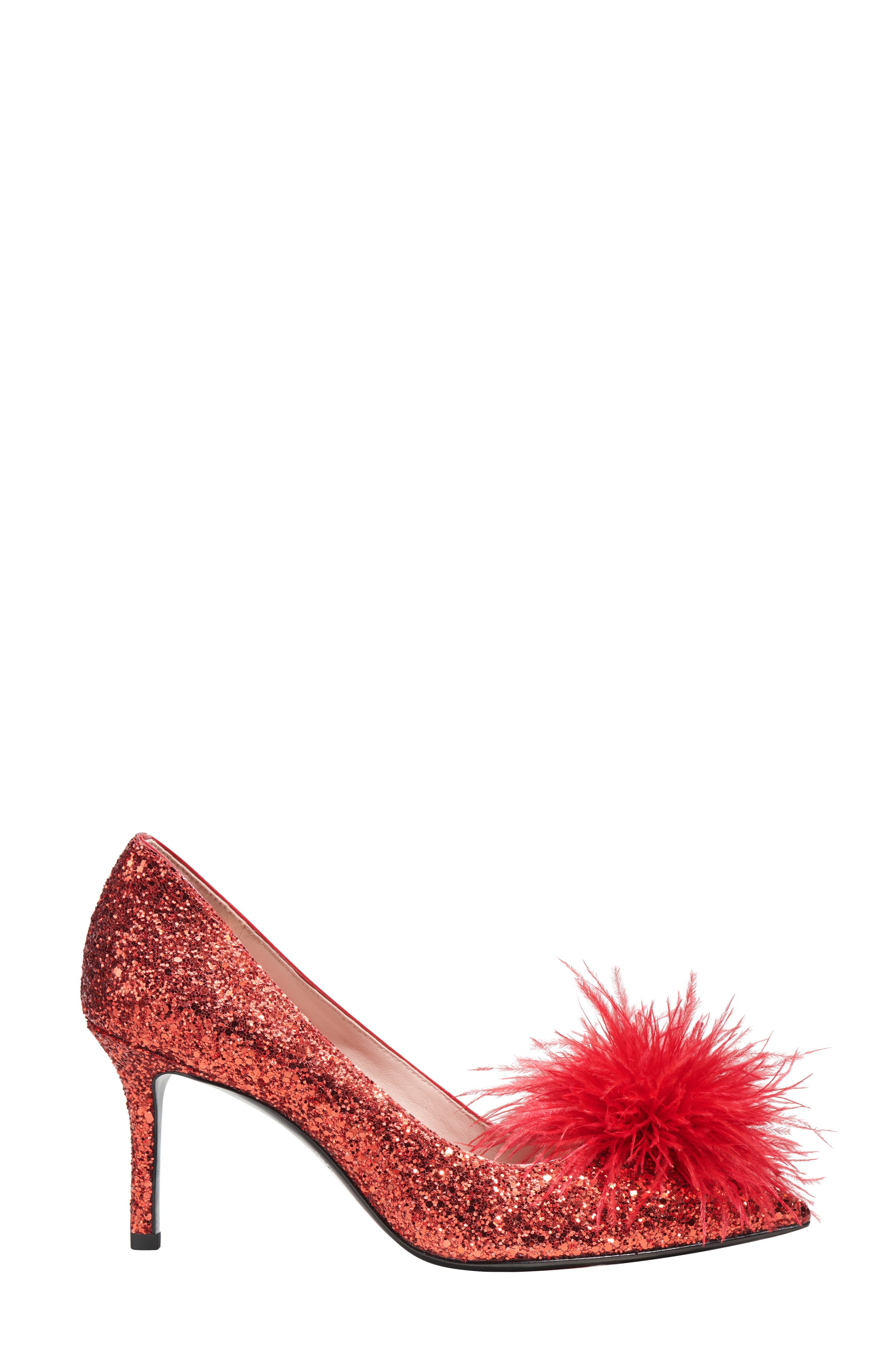 Kate Spade New York marabou pointed toe pump, Alternate, color, Engine Red