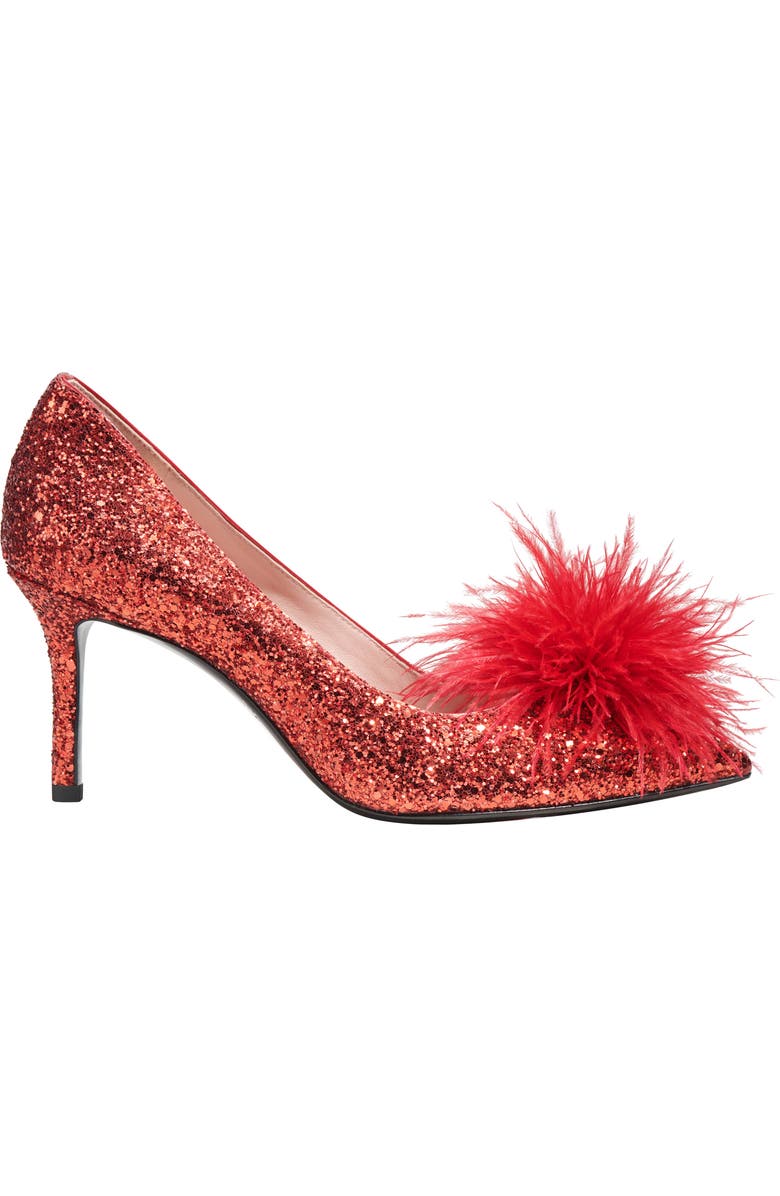Kate Spade New York marabou pointed toe pump, Alternate, color, Engine Red