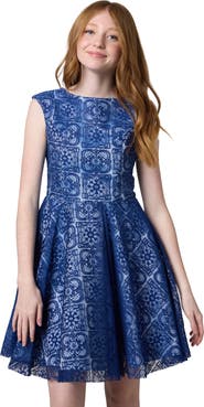 Un Deux Trois Cap Sleeve Boat Neck Lace Dress In Longer Length