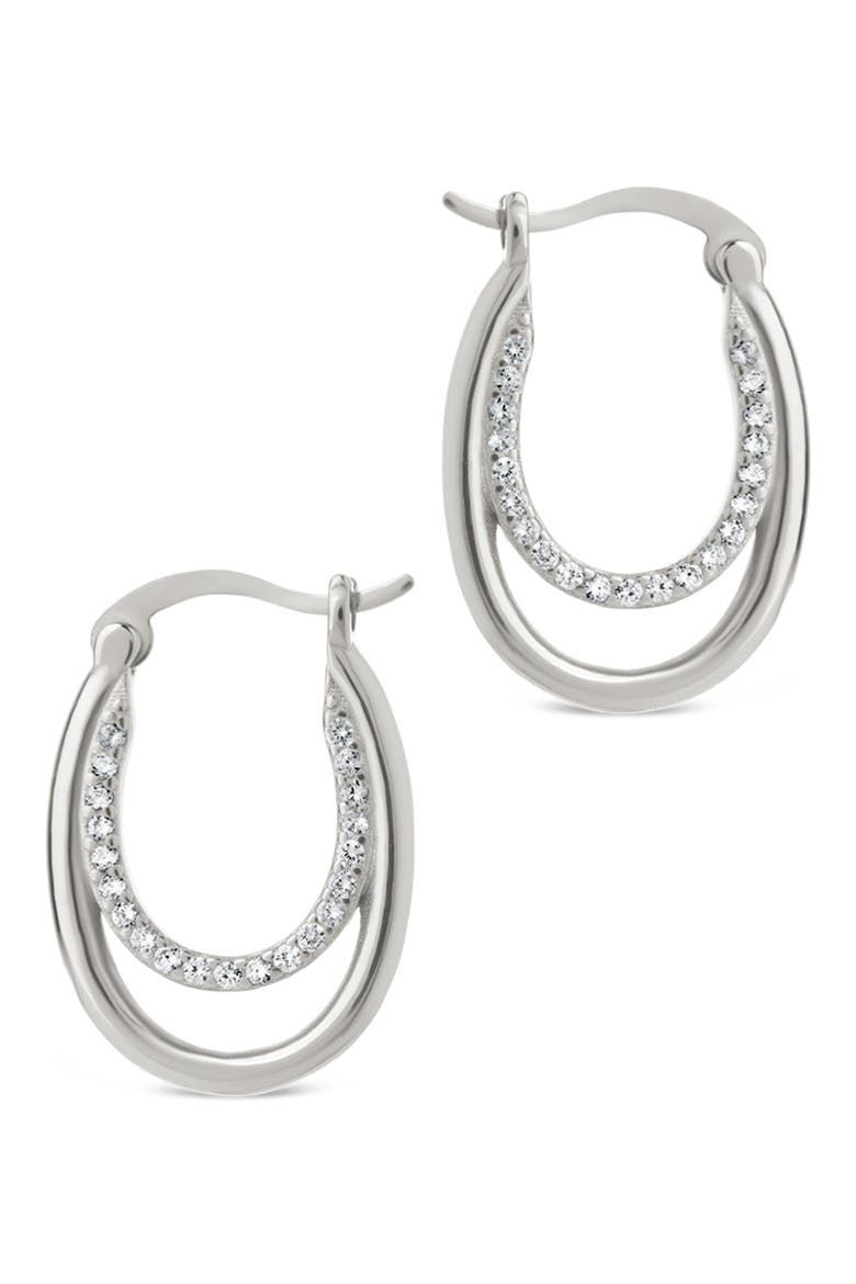Ellen Pavé Cubic Zirconia Double Oval Hoop Earrings, Alternate, color, SILVER