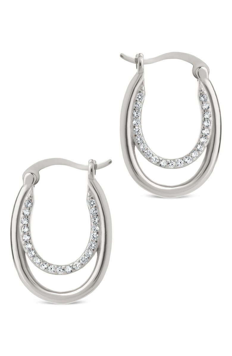 Sterling Forever Ellen Pavé Cubic Zirconia Double Oval Hoop Earrings, Alternate, color, Silver