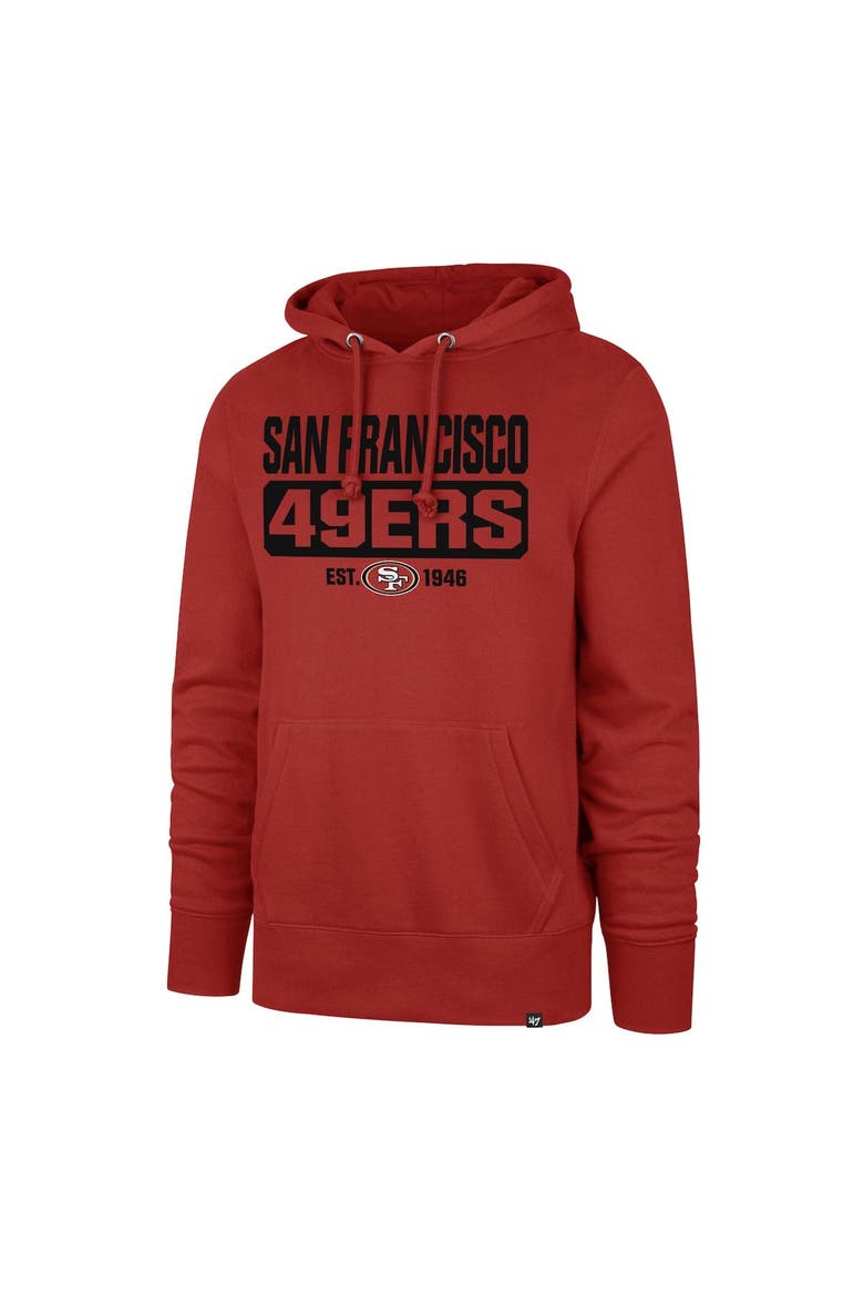 Men's '47 Scarlet San Francisco 49ers Box Out Headline Pullover Hoodie, Main, color, Scarlet