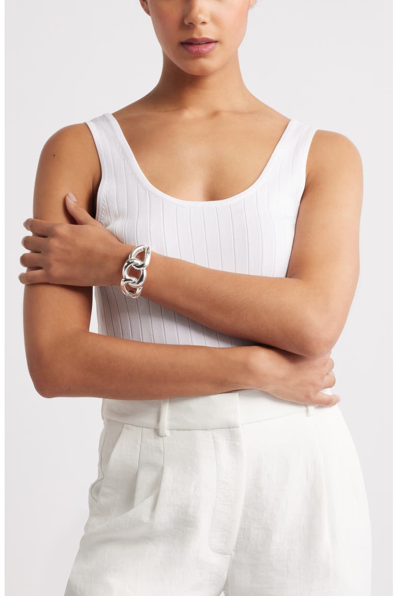Inflated Chain Hinged Bracelet, Alternate, color, SILVER