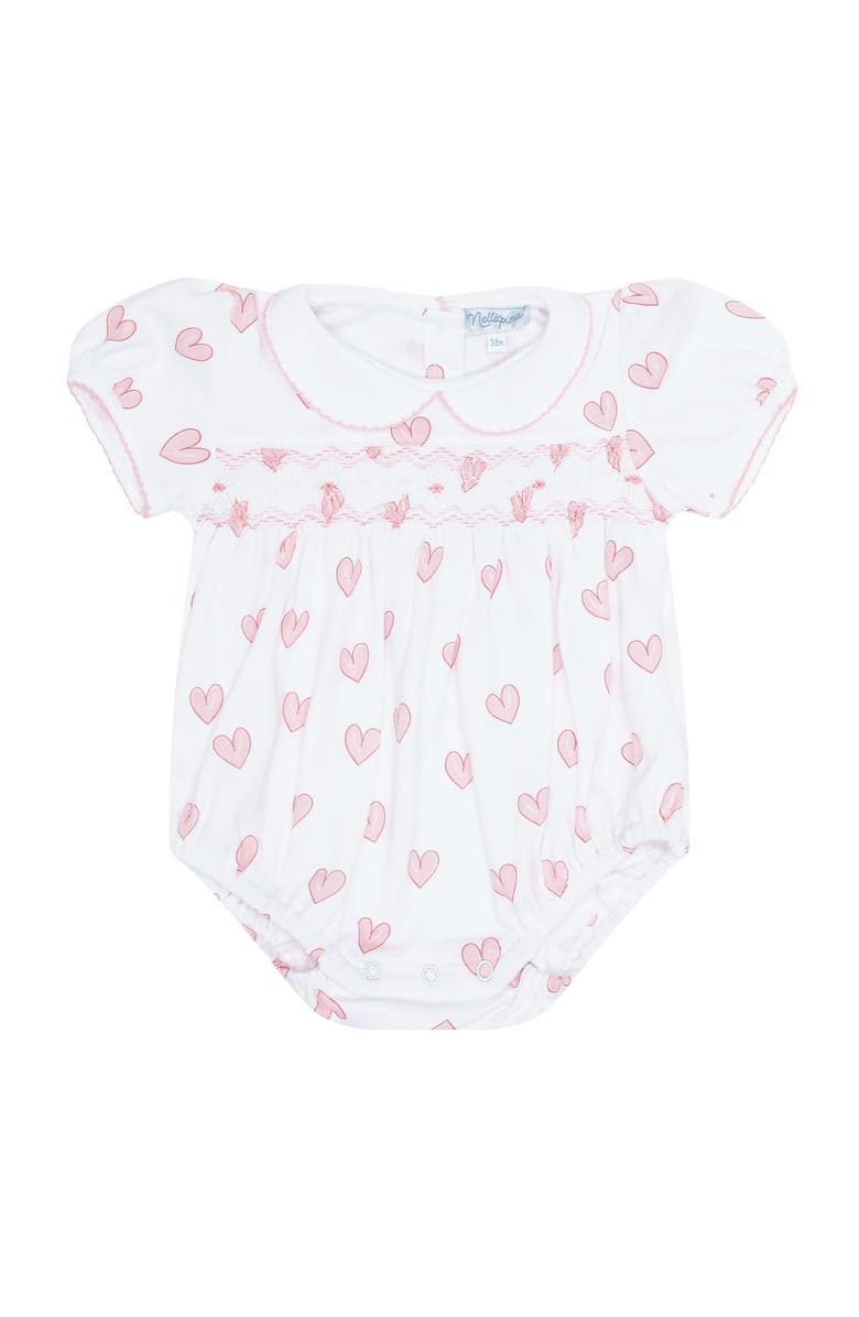 Nellapima Pink Heart Print Smocked Bubble - Baby, Alternate, color, Pink
