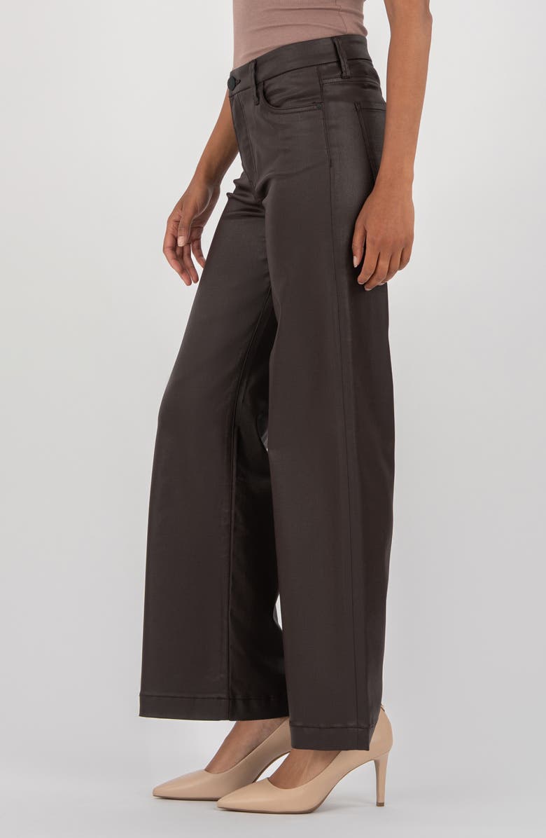 KUT from the Kloth Meg Coated High Waist Wide Leg Ankle Jeans, Alternate, color, Chocolate