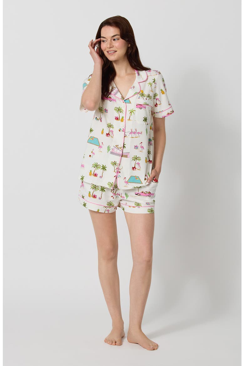 Short Sleeve Cotton Pajamas, Alternate, color, FESTIVE FLAMINGOS