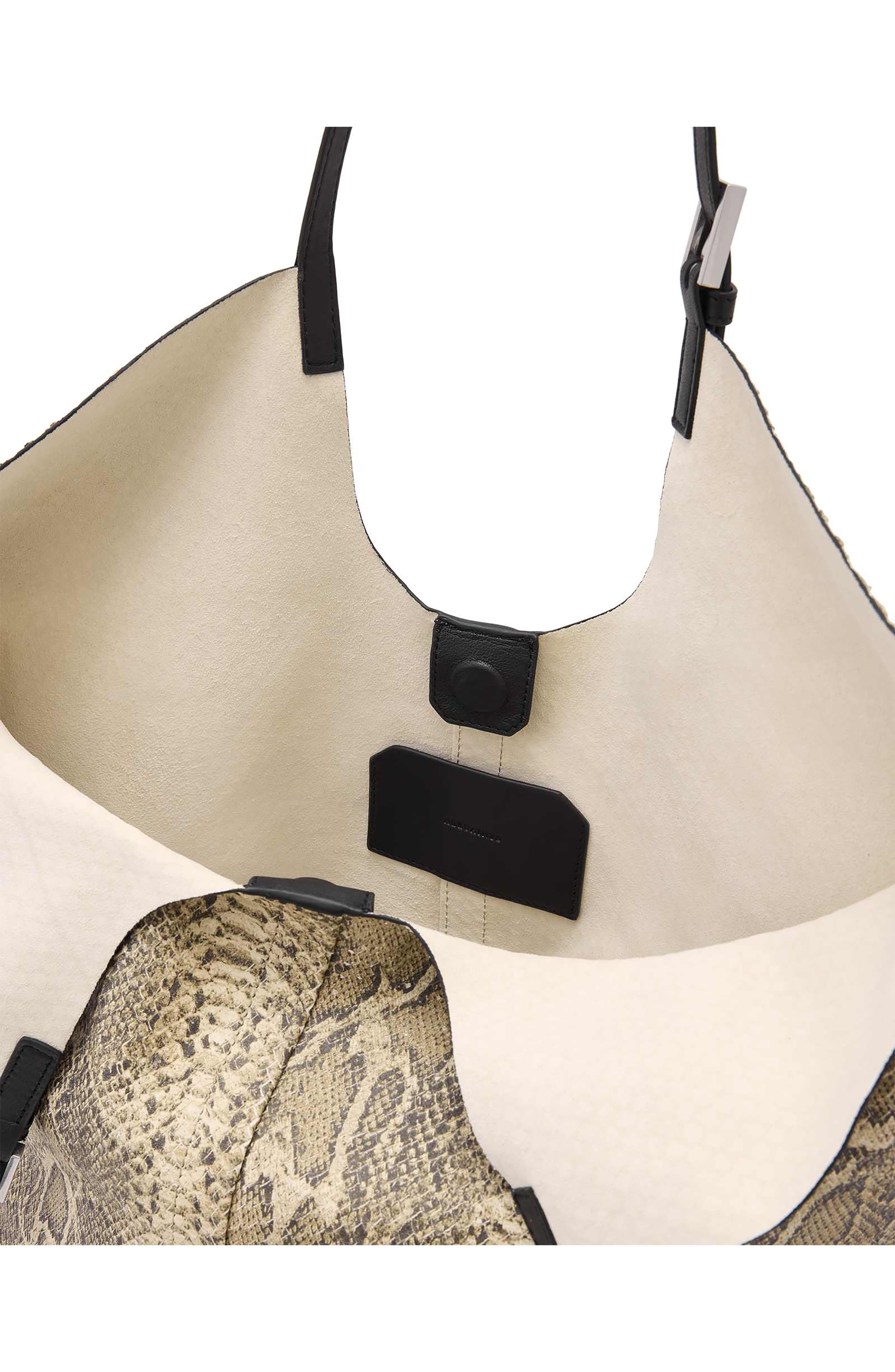 AllSaints Ara East/West Snakeskin Embossed Leather Tote, Alternate, color, Desert White