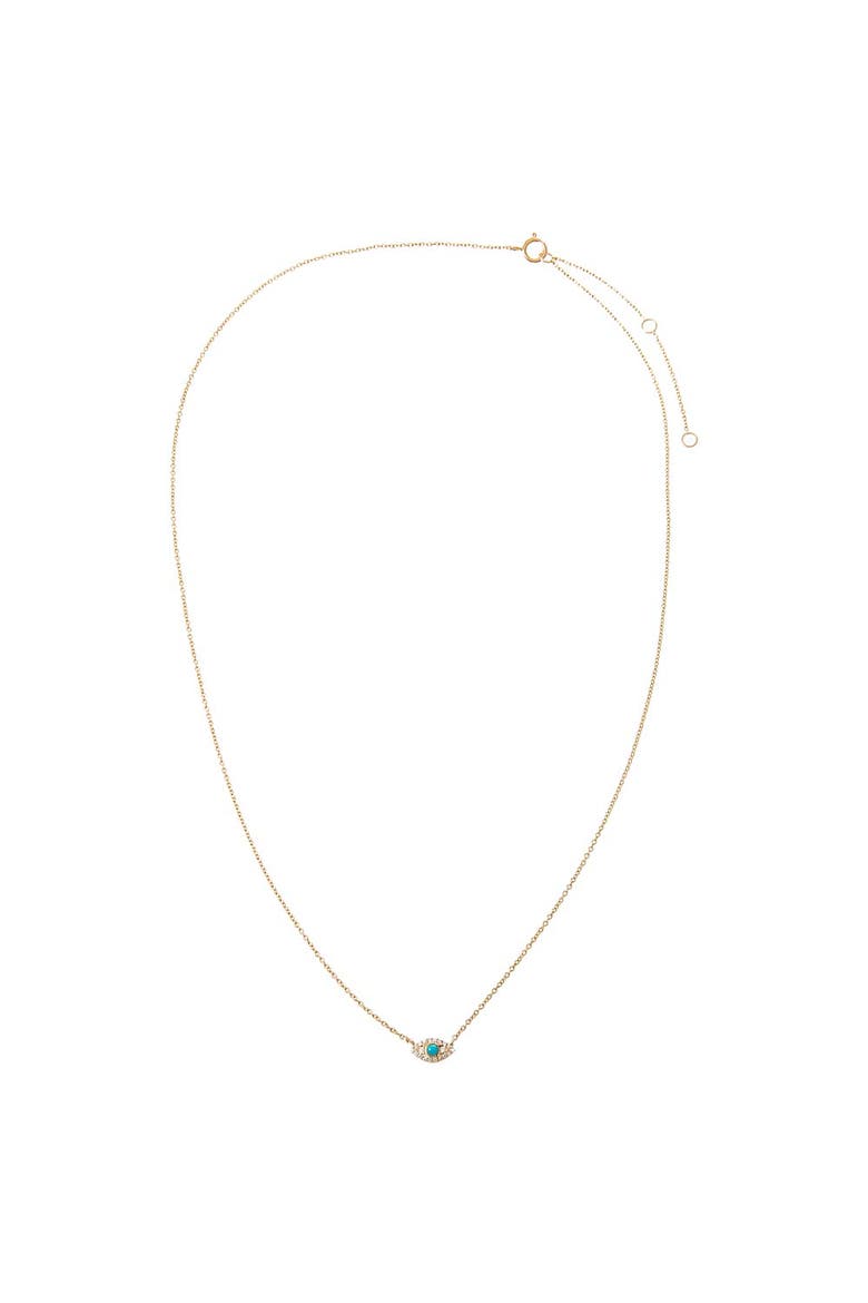Diamond Pave X Turquoise Evil Eye Necklace 14K, Alternate, color, Turquoise
