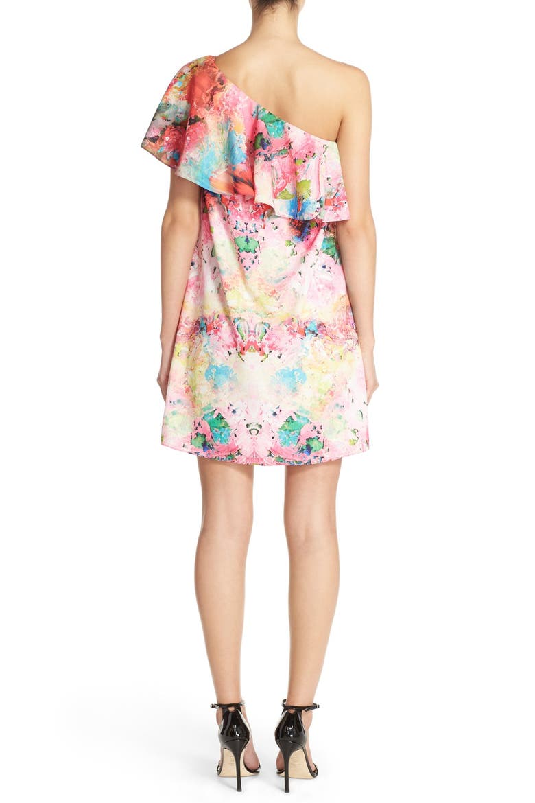 'Zoe' Floral Print One Shoulder Dress, Alternate, color, GARDENIA