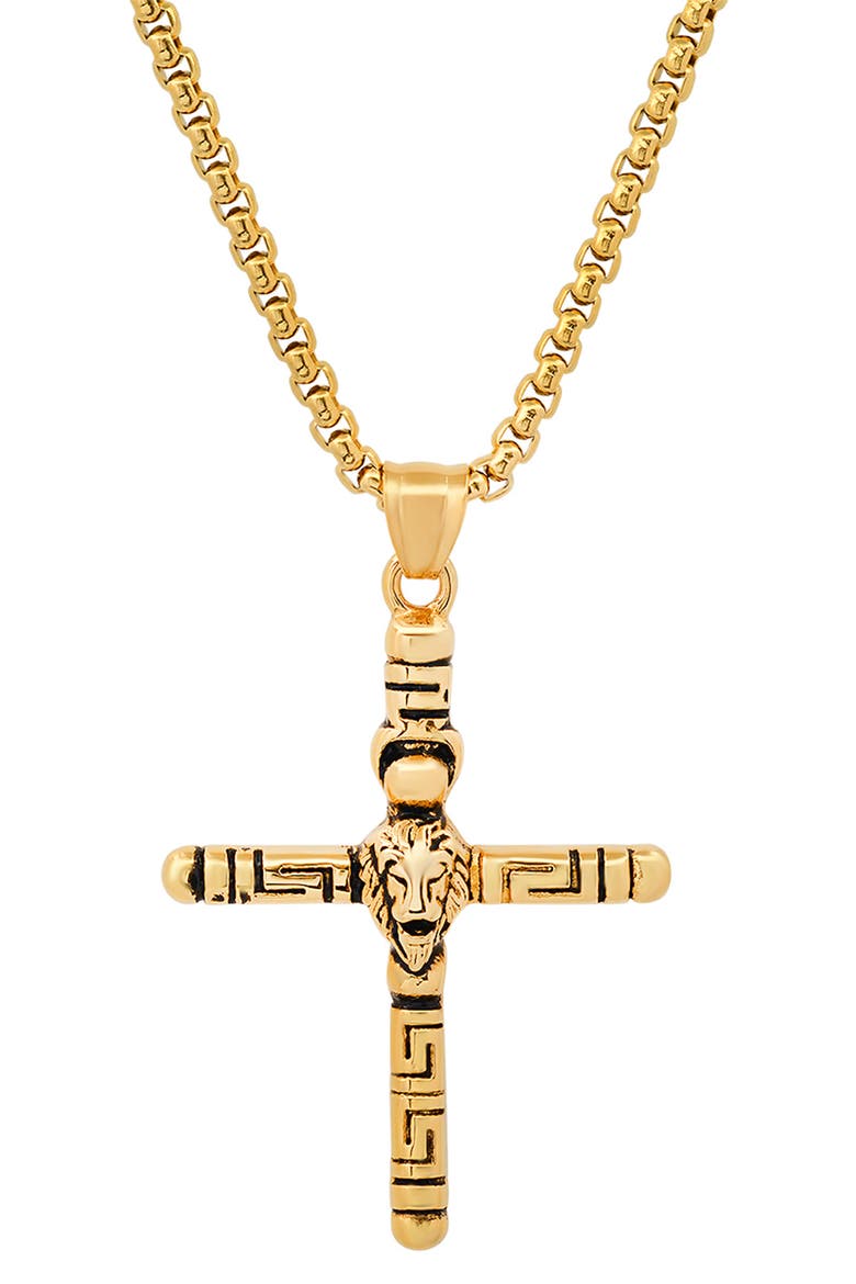 Lion Head Cross Pendant Necklace, Main, color, YELLOW