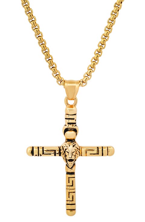 Lion Head Cross Pendant Necklace