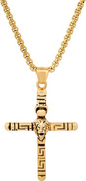 HMY JEWELRY Lion Head Cross Pendant Necklace