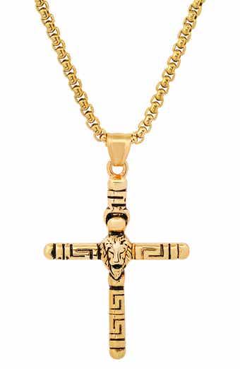 Lion Head Cross Pendant Necklace