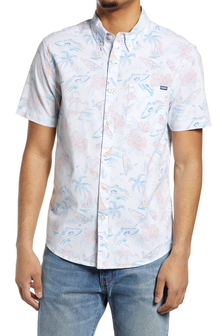 The Ocean View Stretch Short Sleeve Button-Down Shirt, Main, color, OPEN WHITE