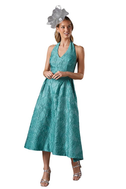 Coast Halter Jacquard Drop Waist Dress In Blue