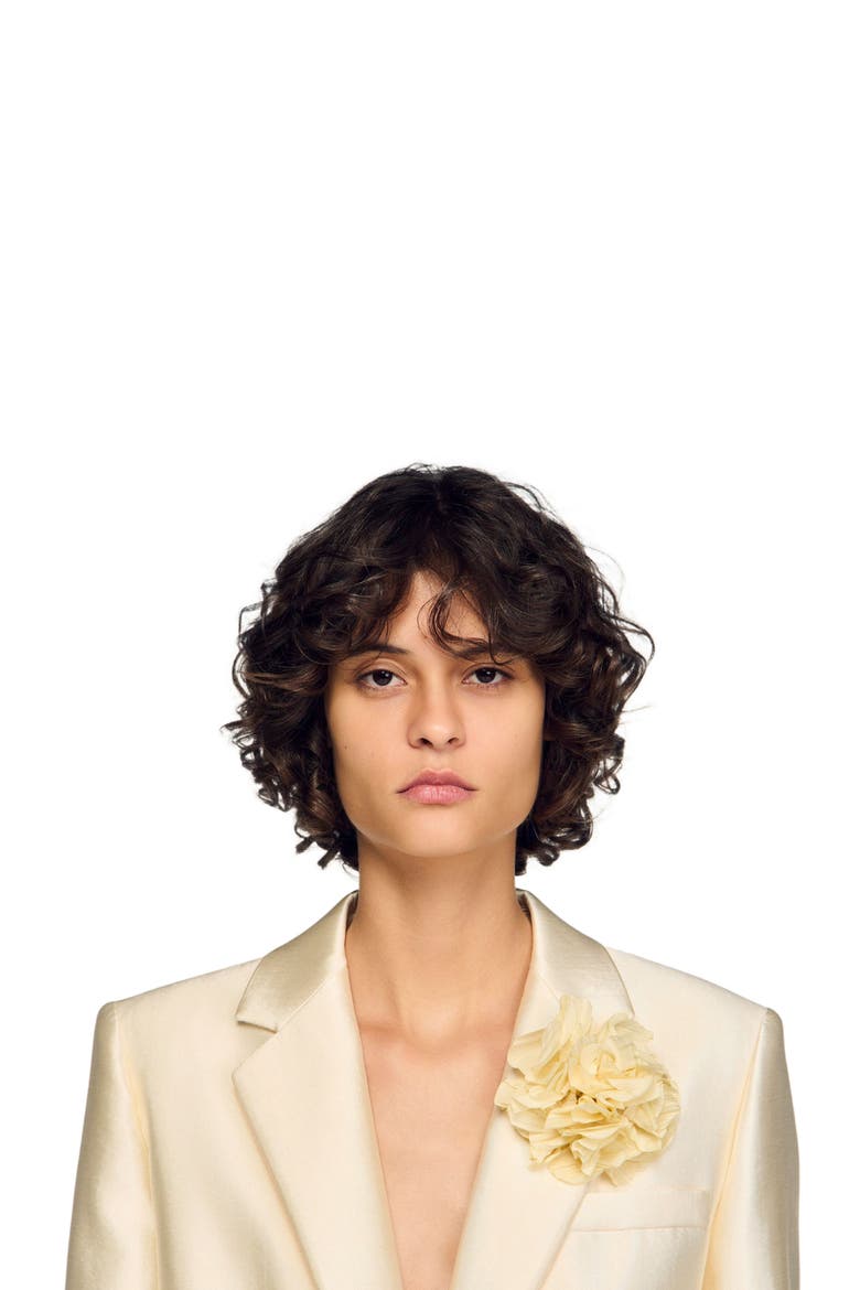 Satin jacket with flower detail, Alternate, color, Cream