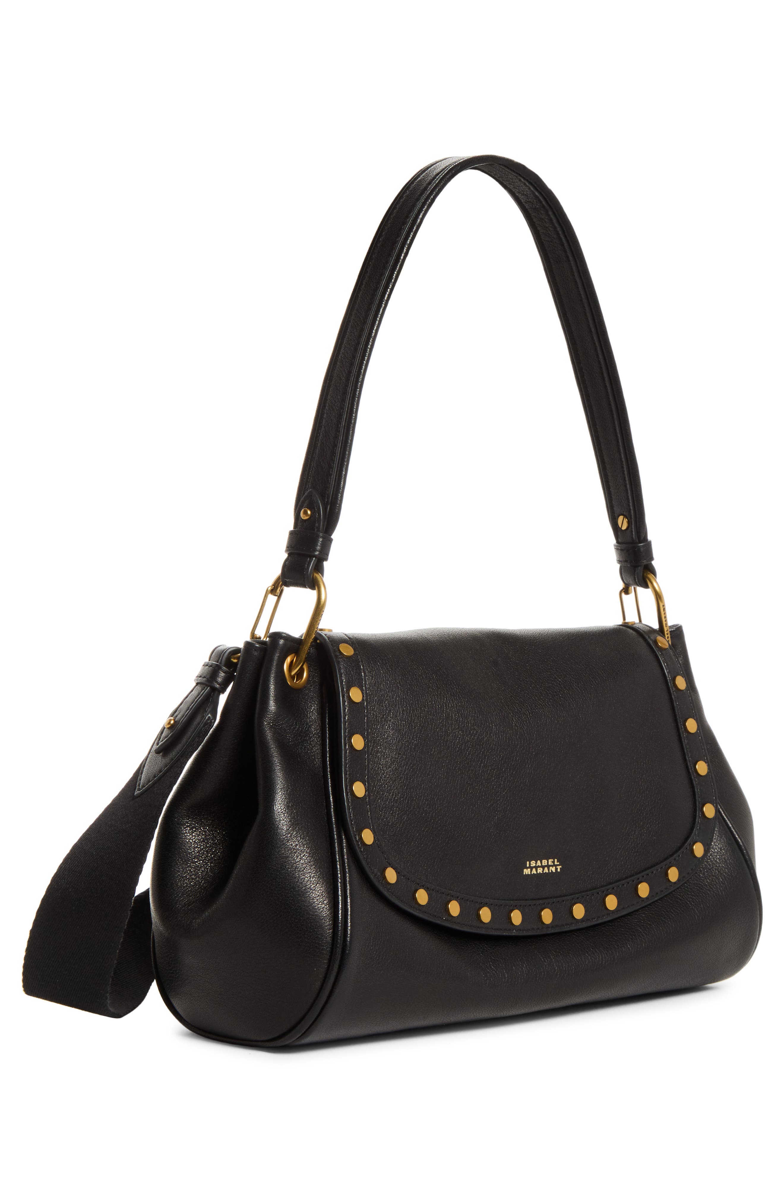 Chany Studded Leather Shoulder Bag, Alternate, color, BLACK 01BK