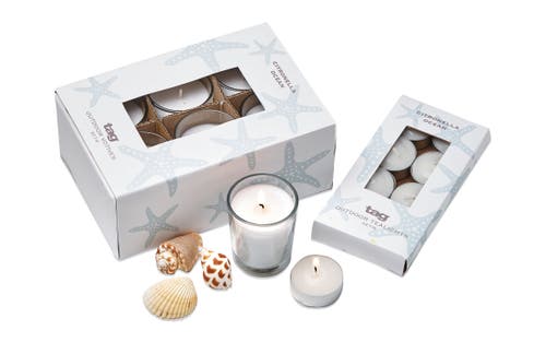 Tag Citronella Ocean Glass Votives Set Of Six Scented Candles In Brown