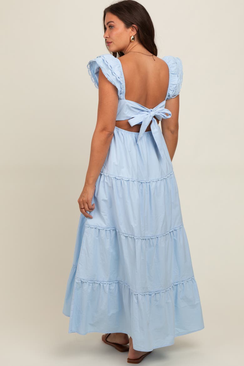 Ruffle Trim Maxi Dress, Alternate, color, Light Blue