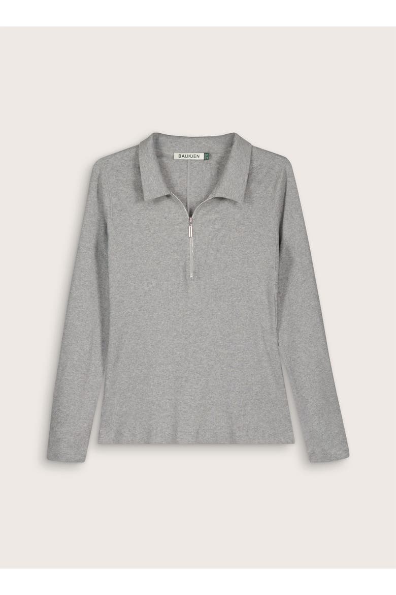 Cotton Zip Collar Ribbed Top, Alternate, color, Grey Marl