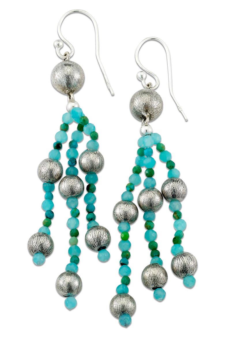 Sterling Silver Gem Bead Drop Earrings, Main, color, BLUE