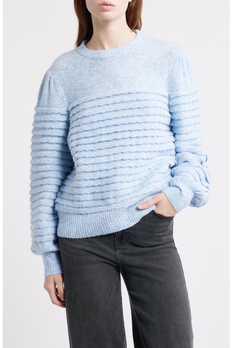 Scalloped Crewneck Sweater, Main, color, BLUE SERENITY