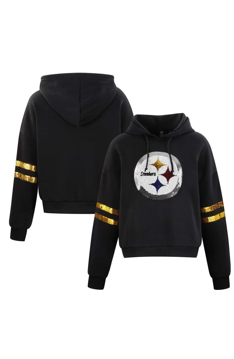 CUCE Women's Cuce Black Pittsburgh Steelers Cropped Sequins Pullover Hoodie, Main, color, 