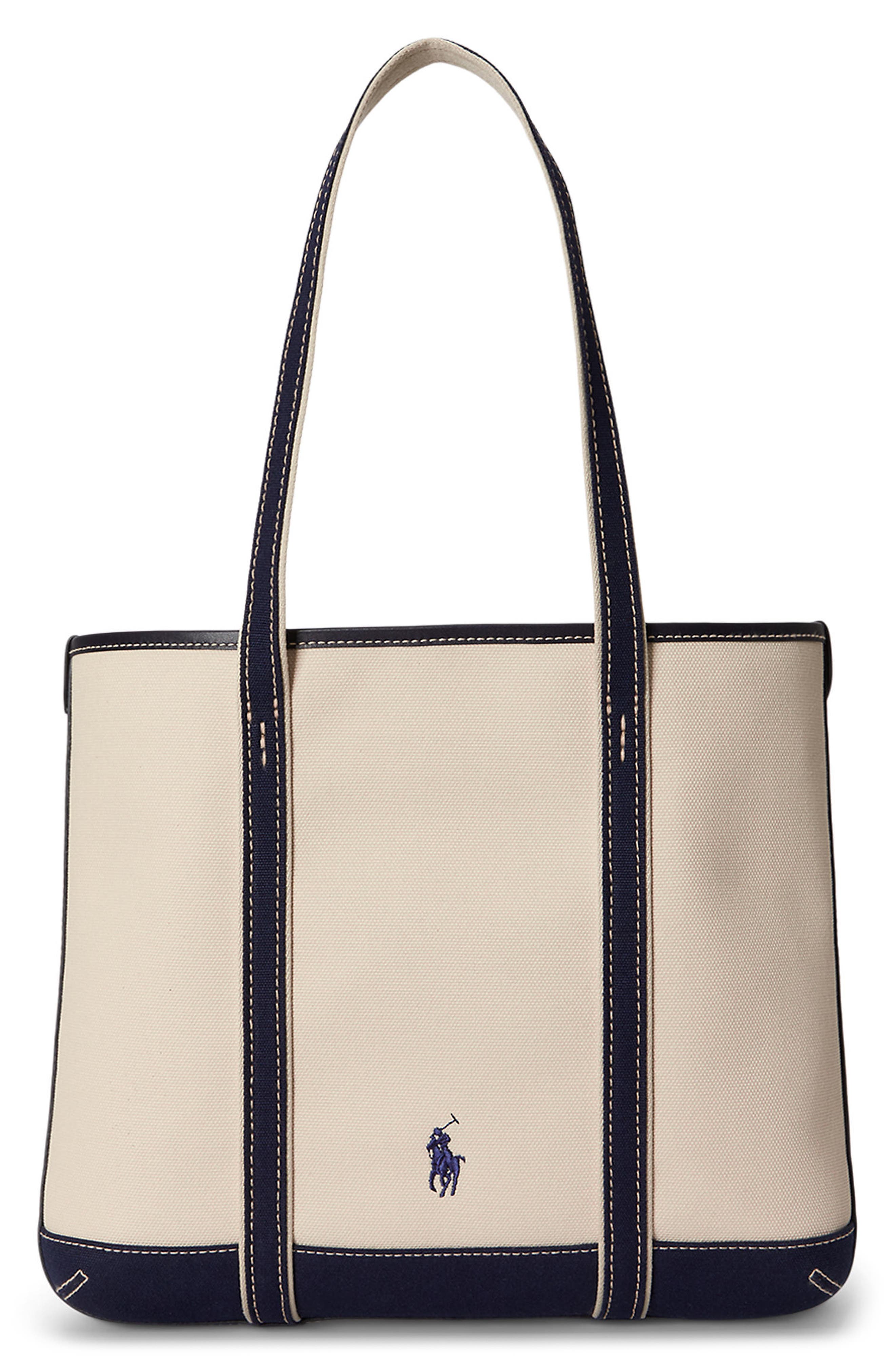 Polo Ralph Lauren Small Polo Bear Canvas Shopper Tote, Alternate, color, Ecru/ Newport Navy