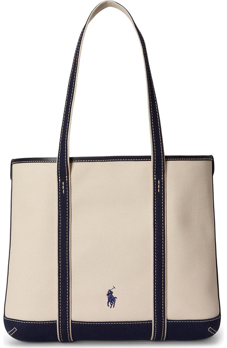 Polo Ralph Lauren Small Polo Bear Canvas Shopper Tote, Alternate, color, Ecru/ Newport Navy