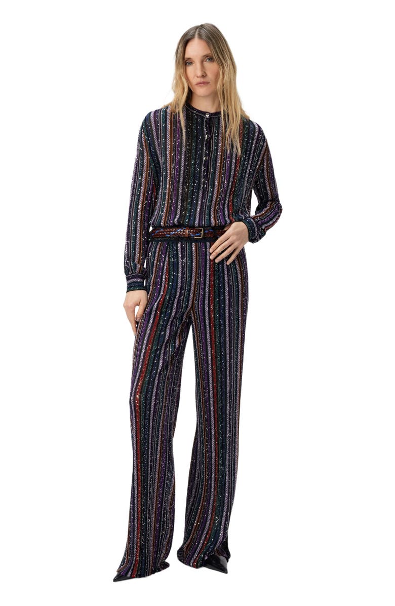 Missoni Long Pants In Herringbone Stripe Knit, Main, color, Multicoloured Black