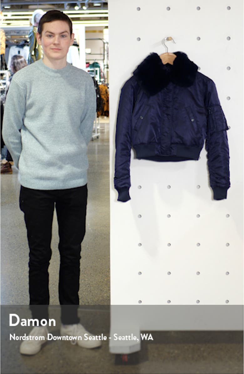 Faux Fur Collar Cropped Bomber Jacket, sales video thumbnail